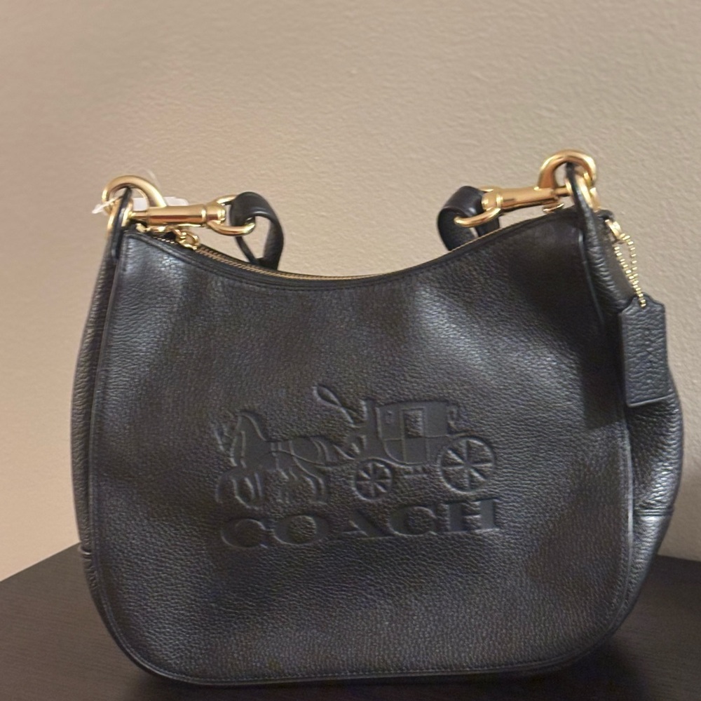 Coach Black Leather Shoulder Bag with Gold Accents